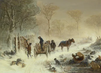 Læsser træ i sneen, 1858