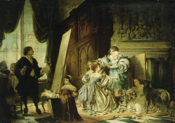 Van Dyck i sit atelier maler et portræt af Charles, Prince of Wales, søn af Charles I, 1876