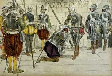 Charles II af Cosse Brissac (Cosse-Brissac) (1562-1621 eller 1626) blev marchal af Frankrig af Henri IV (1553-1610), før han gik ind i Paris den 22. marts 1594. Den prevot af købmænd Jean Lhuillier (?), der stod ved siden af holderne byens nøgler. Illustra