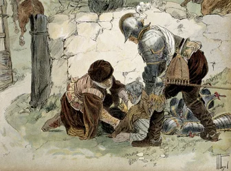 Henri IV (1553-1610) såret under en rekognosering på Aumale mod Mayenne-hæren. Illustration af Hermann Vogel (1856-1918) i “” Henri IV ””