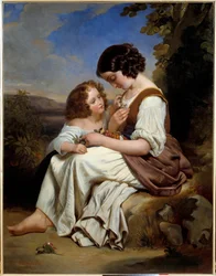 Yndlingsblomsten. Maleri af Hermann Winterhalter (1808-1891), tysk skole, v.1840. Olie på lærred. Mål: 1,50 x 1,15 m. Lille, Museum of Fine Arts