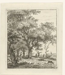 Landskab med kvinde og hund