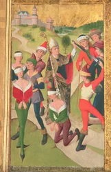 St. Nicholas redder tre uskyldige mænd fra henrettelse, fra højalteret i St. Nicholas Church, 1481 (detaljer) (se 197688-91)