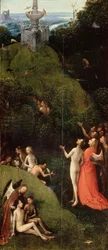 Det jordiske paradis. Fra: Fire visioner om det hinsides af Hieronymus Bosch (ca. 1450-1516). Mål: 88,5 x 39,8, ca. 1490-1510, Palazzo Grimani, Venedig
