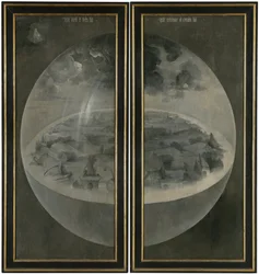 Skabelsen af ​​verden, der repræsenterer jordens kosmiske sfære (Bulle). Bagsiden af ​​skodderne i triptykonen ""Jordiske glæders have"". Maleri af Hieronymus Van Aeken (Aken) kendt som Hieronymus Bosch (1450-1516)