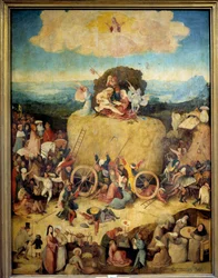 Den allegoriske høvogn med mænd og kvinder, der søger at få mest muligt ud af den nuværende tid. Midterpanel i den allegoriske triptykon om fortiden og nutiden af Hieronymus Van Aeken (Aken), kendt som Hieronymus Bosch (1450-1516), omkring 1490. Madrid