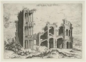 Udsigt over Septizonium og Colosseum i Rom Septizonii Severi Imp (...) (titel på objekt) Romerske ruiner (serietitel)