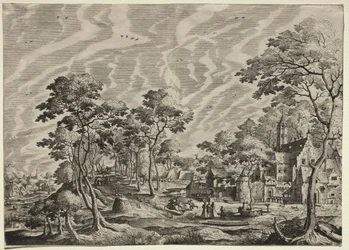Landskab med et slot til højre, 1630.