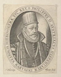 Filip II af Spanien, slutningen af det 16.-begyndelsen af det 17. århundrede (gravering)