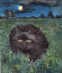Katten og månen (akryl på papir)
