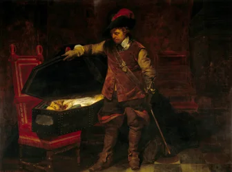Cromwell foran Charles I Stuarts kiste (1649). Oliver Cromwell (1599-1658) indledte retssagen mod kongen af England, som blev dømt og dømt den 9. februar