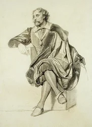 Studie til portrættet af Peter Paul Rubens (1577-1640) (blyant og kul på papir)