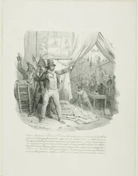 Kom ind, mine damer og herrer. Indenfor vil I se den berømte litografi-antoccini-familie ... Frontispice til "Album of 1824".