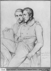 Dobbeltportræt af Hippolyte og Paul Flandrin, 1835 (sort bly på papir)