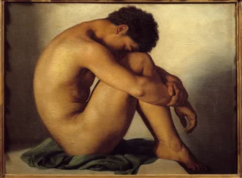 Studie af en nøgen ung mand, maleri af Hippolyte Flandrin (1809-1864)