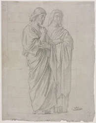 Studie af to stående figurer for den venstre sektion af Apostlenes mission, 1860.