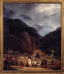 Tilbagekomsten af slaget ved Marignan Armees af Francois I vender tilbage fra Marignan (Maregnano) den 14/09/1515. Maleri af Hippolyte Lecomte (1781-1857) 1829 søn. 0,54x0,65 m Bourg En Bresse. Brou Museum