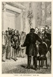 Her er jeg herrer, sagde han, fra Jorden rundt på firs dage af Jules Verne (1828-1905) indgraveret af Henri-Théophile Hildebrand (1824-97), 1873