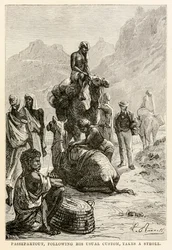 Passepartout tager, efter hans sædvanlige skik, en spadseretur, fra Jorden rundt på firs dage af Jules Verne (1828-1905), indgraveret af Adolphe François Pannemaker (1822-1900), 1873