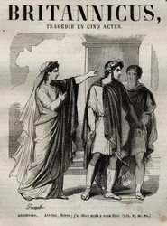 Agripine. Stop Neron, jeg har to ord at fortælle dig - Britannicus tragedie i fem akter - indgravering i "" Works of Jean Racine"" illustreret af Pauquet og opslag af Emile de La Bedolliere - 1851