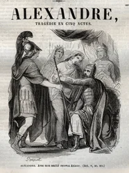 Alexander. Med mit venskab modtage Axiane - Alexandre den Store tragedie i fem akter - indgravering i "" Værker af Jean Racine"" illustreret af Pauquet og opslag af Emile de La Bedolliere - 1851