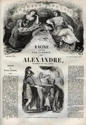 Alexander den Store tragedie i fem akter - indgravering i "" Værker af Jean Racine"" illustreret af Pauquet og opslag af Emile de La Bedolliere - 1851