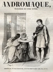 Andromaque tragedie i fem akter - indgravering i "" Oeuvres de Jean Racine"" illustreret af Pauquet og opslag af Emile de La Bedolliere - 1851