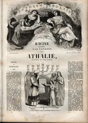 Athalie-tragedie af Jean Racine i fem akter - indgravering i "" Oeuvres de Jean Racine"" illustreret af Pauquet og opslag af Emile de La Bedolliere - 1851