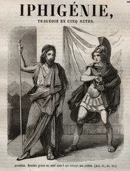 Iphigenie tragedie af Jean Racine - indgravering i "" Oeuvres de Jean Racine"" illustreret af Pauquet og opslag af Emile de La Bedolliere - 1851