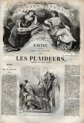 Les Plaideurs (1668) komedie i tre akter - indgravering i "" Værker af Jean Racine"" illustreret af Pauquet og opslag af Emile de La Bedolliere - 1851