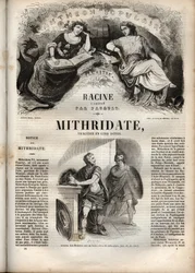 Mithridate tragedie i fem akter af Jean Racine - indgravering i "" Oeuvres de Jean Racine"" illustreret af Pauquet og opslag af Emile de La Bedolliere - 1851