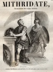 Mithridate tragedie i fem akter af Jean Racine - indgravering i "" Oeuvres de Jean Racine"" illustreret af Pauquet og opslag af Emile de La Bedolliere - 1851