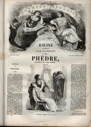 Phedre, af Jean Racine (1639-1699 - indgravering i "" Works of Jean Racine"" illustreret af Pauquet og opslag af Emile de La Bedolliere - 1851