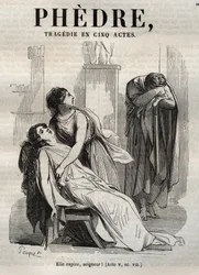 Phedre, af Jean Racine (1639-1699 - indgravering i "" værker af Jean Racine"" illustreret af Pauquet og opslag af Emile de La Bedolliere - 1851