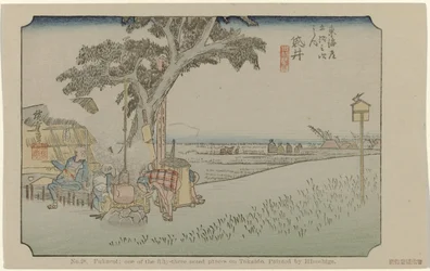 Fukuroi Nr. 28. Fukuroi: et af de treoghalvtreds bemærkede steder på Tokaido, malet af Hiroshige (titel på objektet) De Tôkaidô van Hiroshige (serietitel) Hiroshige no fude Tôkaidô (serietitel på objekt)