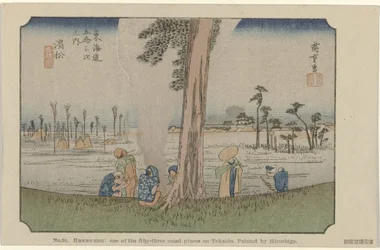Hamamatsu Nr. 30. Hawawatsu: et af de treoghalvtreds bemærkede steder på Tokaido, malet af Hiroshige De Tôkaidô van Hiroshige (serietitel) Hiroshige no fude Tôkaidô (serietitel på objekt)