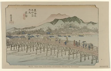 Kyoto Nr. 55. Kyo, det sidste punkt på Tokaido, malet af Hiroshige (titel på objektet) De Tôkaidô van Hiroshige (serietitel) Hiroshige no fude Tôkaidô (serietitel på objekt)
