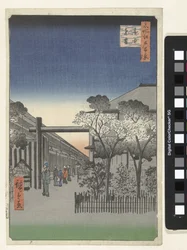 Daggry i Yoshiwara Kakuchu toun (titel på objekt) One Hundred Famous Faces på Edo (serietitel) Meisho Edo hyakkei (serietitel på objekt)