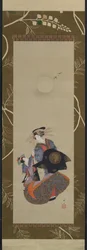 Beauty of the Yoshiwara med Apprentice in Moonlight, 1800-tallet.
