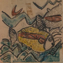 Fiskedesign til en keramisk plade, ca. 1930-1939.