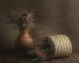 Rustikke druer og blomster