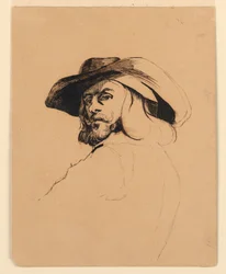 Tegning, Hoved af en mand i stil med Frans Hals, ca. 1860