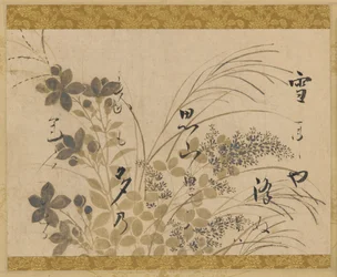 Blomster, græsser og et digt, Edo-perioden, 1615-1637.