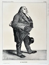 Kunstværk af Honore Daumier (1808-1879). Charivari stammer fra 1833: Serie Celebrites de la Caricature "" M. Barthe"" KUNSTMUSEUM - PALAIS LONGCHAMP, MARSEILLE