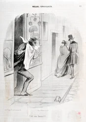 Kunstværk af Honore Daumier (1808-1879). Charivari stammer fra 1840 Serie MORIES CONJUAL “” Det er min kone!!! “” KUNSTMUSEET - PALACE LONGCHAMP, MARSEILLE