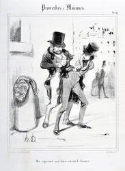 Kunstværk af Honore Daumier (1808-1879). Charivari stammer fra 1840: Serie PROVERBES ET MAXIMES "" Vi genoptager vores ejendom, eller vi finder den "" "MUSEE DES BEAUX ARTS - PALAIS LONGCHAMP, MARSEILLE