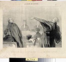 Kunstværk af Honore Daumier (1808-1879). Charivari stammer fra 1845: Serie LES PEANS DE JUSTICE. "En advokat, der åbenbart er fyldt med den mest intime overbevisning... at hans klient vil betale ham godt""" MUSEE DES BEAUX ARTS - PALAIS LONGCHAMP, MARSEILL