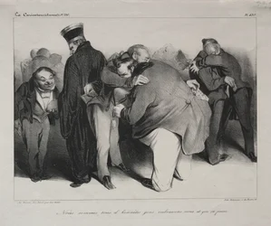 Karikatur, plade 439: Vi er alle ærlige mænd, så lad os omfavne og være færdige med det, 1834.