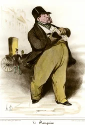 Karikatur af en bankier. Tegning af Honoré Daumier (1808-1879) fra «Le Charivari», 1835. Privat samling