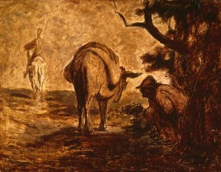 Don Quixote og Sancho Panza aflaster sig selv, ca. 1855